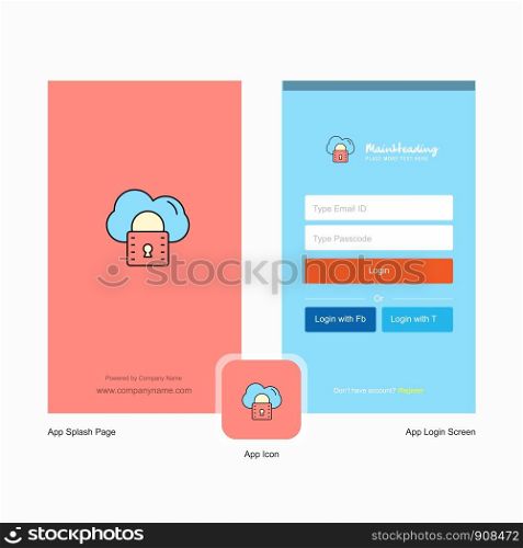 Company Secure cloud Splash Screen and Login Page design with Logo template. Mobile Online Business Template