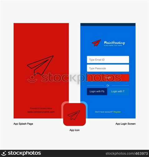 Company Send button Splash Screen and Login Page design with Logo template. Mobile Online Business Template