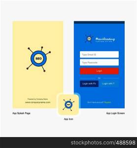 Company Seo Splash Screen and Login Page design with Logo template. Mobile Online Business Template