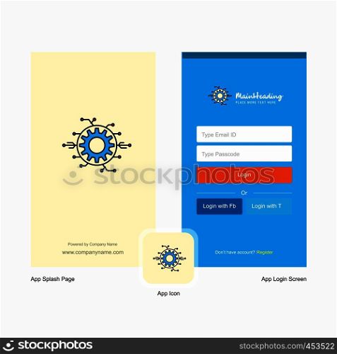 Company Setting gear Splash Screen and Login Page design with Logo template. Mobile Online Business Template