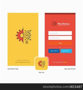 Company Setting gear Splash Screen and Login Page design with Logo template. Mobile Online Business Template