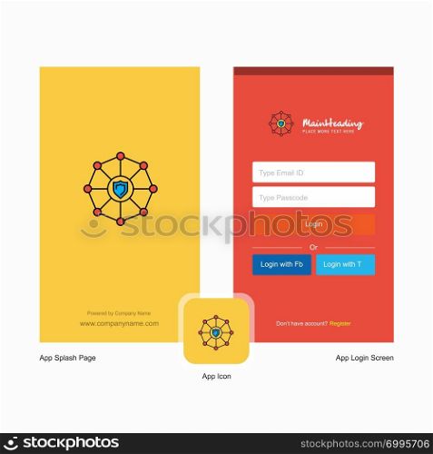 Company Sheild protected Splash Screen and Login Page design with Logo template. Mobile Online Business Template