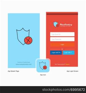 Company Shield Splash Screen and Login Page design with Logo template. Mobile Online Business Template