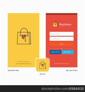 Company Shopping bag Splash Screen and Login Page design with Logo template. Mobile Online Business Template