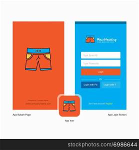 Company Shorts Splash Screen and Login Page design with Logo template. Mobile Online Business Template