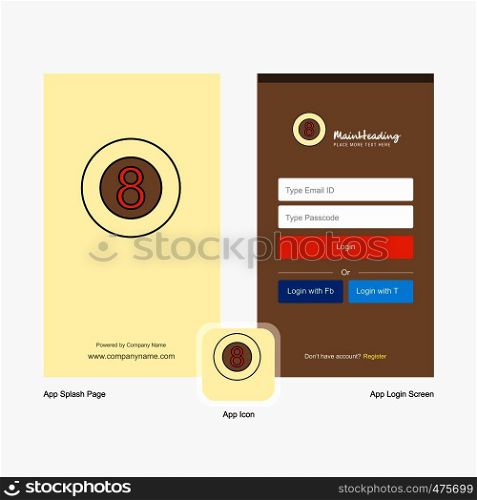 Company Snooker ball Splash Screen and Login Page design with Logo template. Mobile Online Business Template