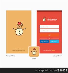 Company Snowman Splash Screen and Login Page design with Logo template. Mobile Online Business Template