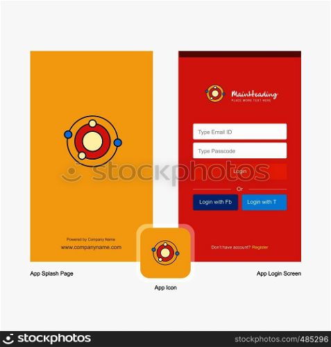 Company Solar system Splash Screen and Login Page design with Logo template. Mobile Online Business Template