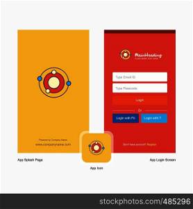 Company Solar system Splash Screen and Login Page design with Logo template. Mobile Online Business Template
