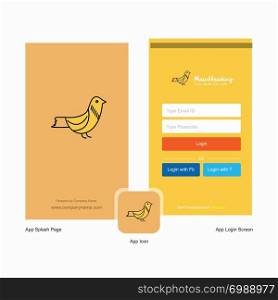 Company Sparrow Splash Screen and Login Page design with Logo template. Mobile Online Business Template