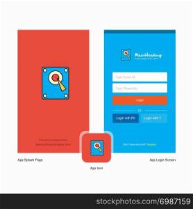 Company Speaker Splash Screen and Login Page design with Logo template. Mobile Online Business Template