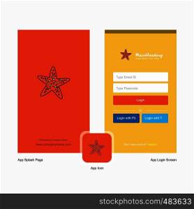 Company Star fish Splash Screen and Login Page design with Logo template. Mobile Online Business Template