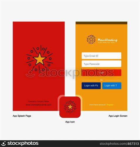 Company Star Splash Screen and Login Page design with Logo template. Mobile Online Business Template