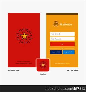 Company Star Splash Screen and Login Page design with Logo template. Mobile Online Business Template