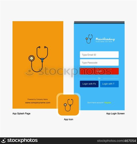 Company Stethoscope Splash Screen and Login Page design with Logo template. Mobile Online Business Template