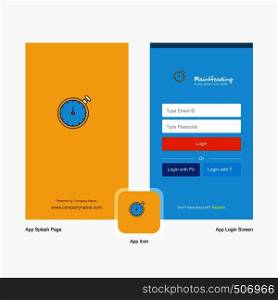 Company Stopwatch Splash Screen and Login Page design with Logo template. Mobile Online Business Template
