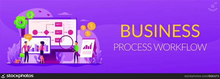 Company strategy. Work organization. Project management. Business process automation, business process workflow, automated business system concept. Header or footer banner template with copy space.. Business process automation web banner concept