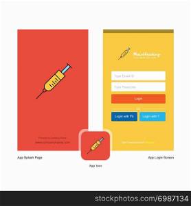 Company Syringe Splash Screen and Login Page design with Logo template. Mobile Online Business Template