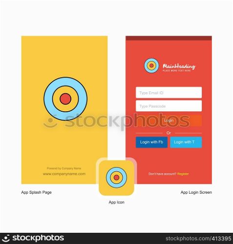 Company Target Splash Screen and Login Page design with Logo template. Mobile Online Business Template