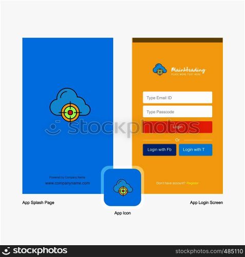 Company Targeted cloud Splash Screen and Login Page design with Logo template. Mobile Online Business Template