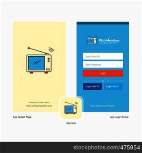 Company Television Splash Screen and Login Page design with Logo template. Mobile Online Business Template
