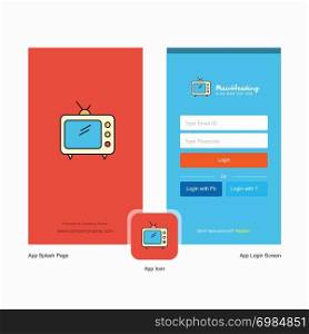 Company Television Splash Screen and Login Page design with Logo template. Mobile Online Business Template