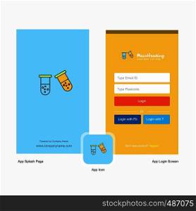 Company Test tube Splash Screen and Login Page design with Logo template. Mobile Online Business Template
