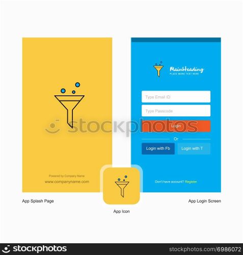 Company Test tube Splash Screen and Login Page design with Logo template. Mobile Online Business Template