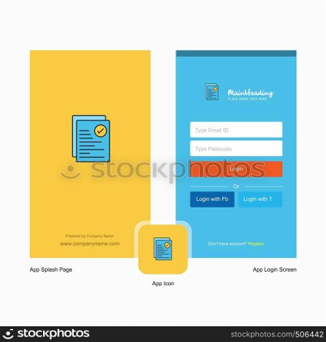 Company Text document Splash Screen and Login Page design with Logo template. Mobile Online Business Template