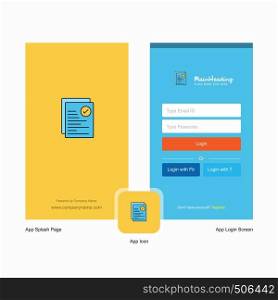 Company Text document Splash Screen and Login Page design with Logo template. Mobile Online Business Template