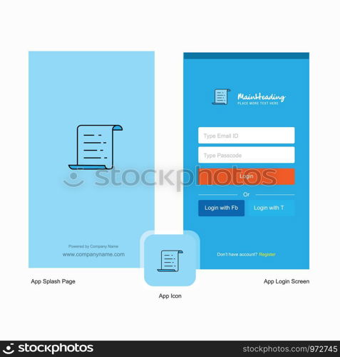 Company Text document Splash Screen and Login Page design with Logo template. Mobile Online Business Template