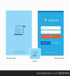 Company Text document Splash Screen and Login Page design with Logo template. Mobile Online Business Template