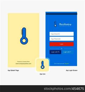 Company Thermometer Splash Screen and Login Page design with Logo template. Mobile Online Business Template