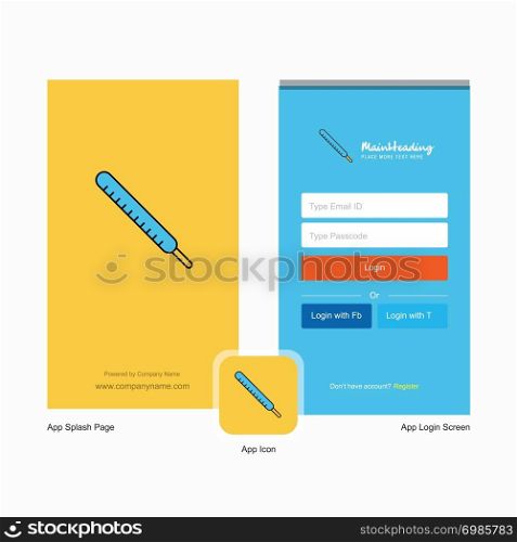Company Thermometer Splash Screen and Login Page design with Logo template. Mobile Online Business Template