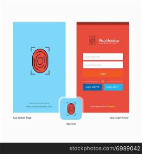 Company Thumb Impression Splash Screen and Login Page design with Logo template. Mobile Online Business Template