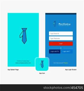 Company Tie Splash Screen and Login Page design with Logo template. Mobile Online Business Template