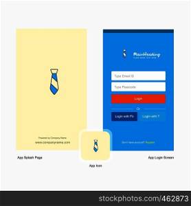 Company Tie Splash Screen and Login Page design with Logo template. Mobile Online Business Template
