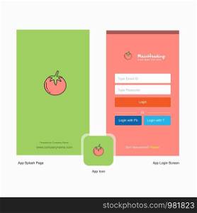 Company Tomato Splash Screen and Login Page design with Logo template. Mobile Online Business Template