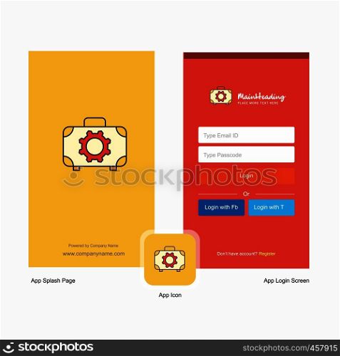 Company Toolbox Splash Screen and Login Page design with Logo template. Mobile Online Business Template