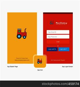Company Tractor Splash Screen and Login Page design with Logo template. Mobile Online Business Template