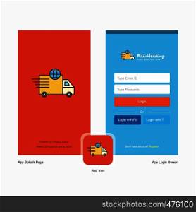 Company Transport Splash Screen and Login Page design with Logo template. Mobile Online Business Template