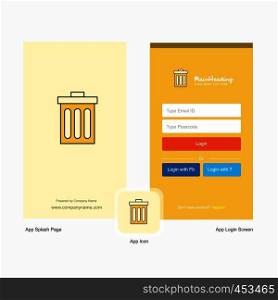 Company Trash Splash Screen and Login Page design with Logo template. Mobile Online Business Template