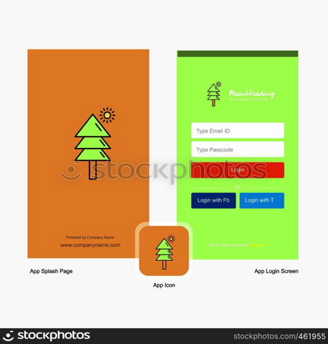Company Tree Splash Screen and Login Page design with Logo template. Mobile Online Business Template