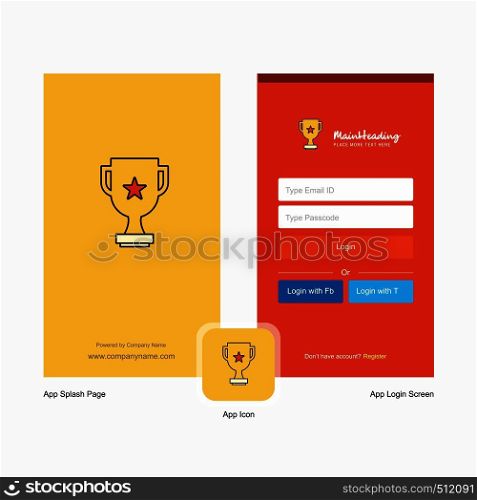 Company Trophy Splash Screen and Login Page design with Logo template. Mobile Online Business Template