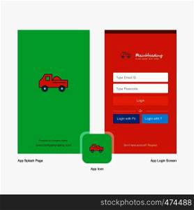 Company Truck Splash Screen and Login Page design with Logo template. Mobile Online Business Template