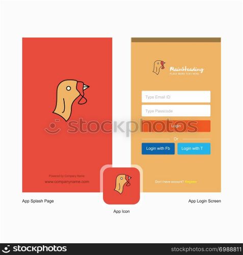 Company Turkey Splash Screen and Login Page design with Logo template. Mobile Online Business Template