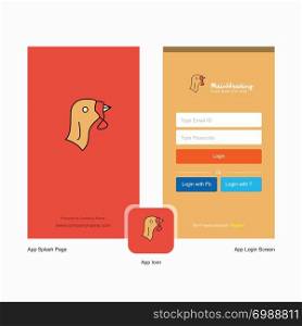 Company Turkey Splash Screen and Login Page design with Logo template. Mobile Online Business Template
