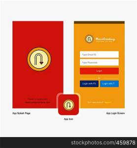 Company U turn road sign Splash Screen and Login Page design with Logo template. Mobile Online Business Template
