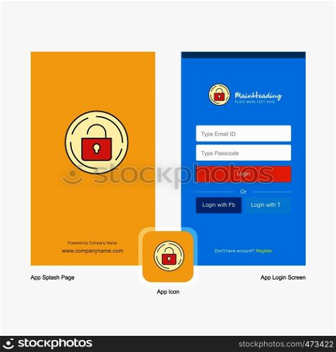 Company Unlock Splash Screen and Login Page design with Logo template. Mobile Online Business Template