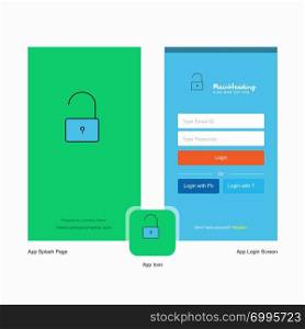 Company Unlock Splash Screen and Login Page design with Logo template. Mobile Online Business Template